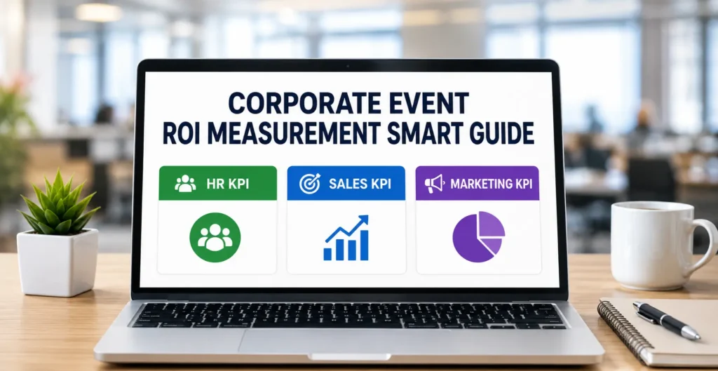 Corporate event ROI measurement dashboard showing HR sales and marketing KPIs
