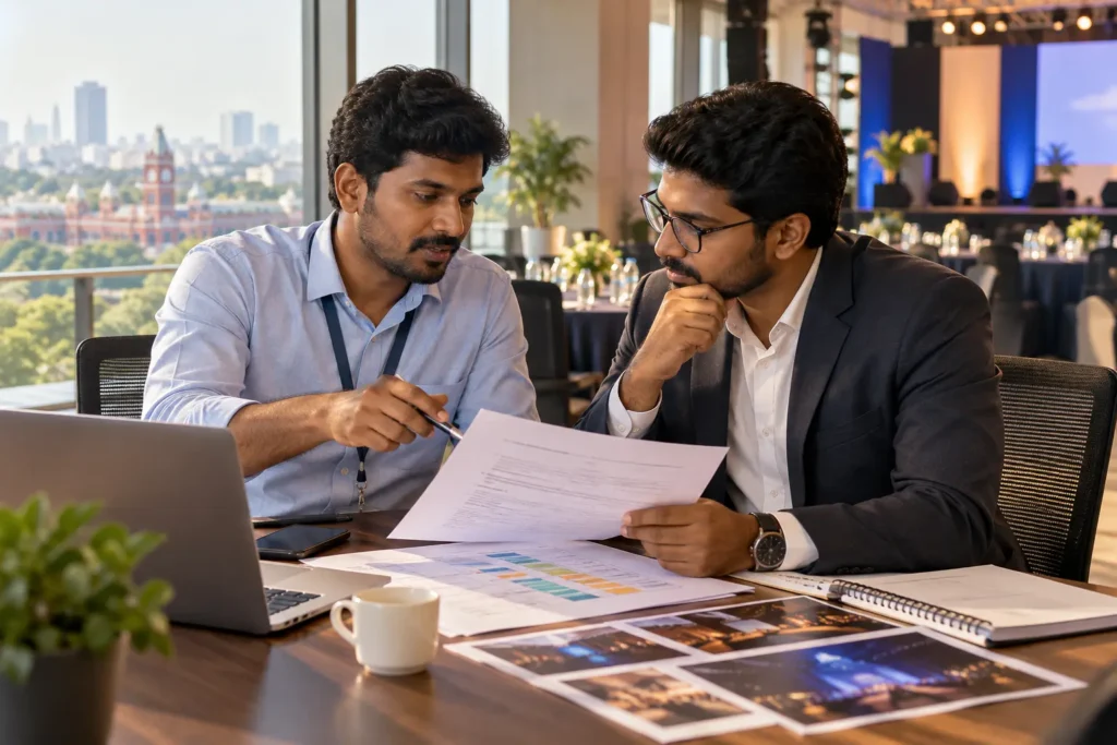 Corporate event management company in Chennai reviewing a retainer contract